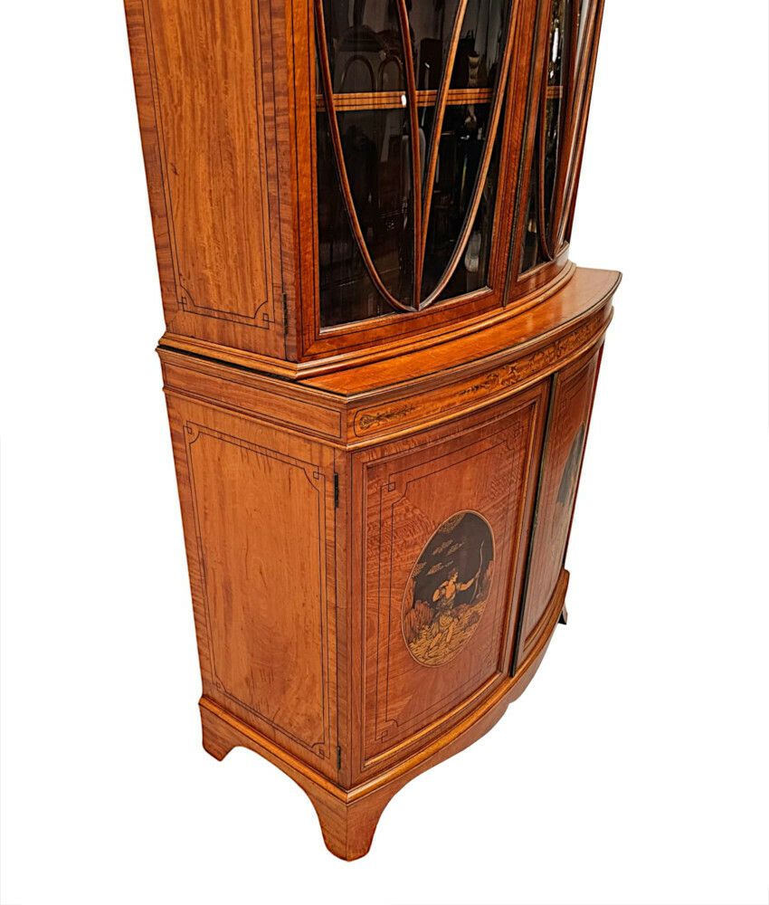 photo for sale A Very Fine Edwardian Marquetry Inlaid Bowfronted Bookcase In The Manner Of Edward And Roberts