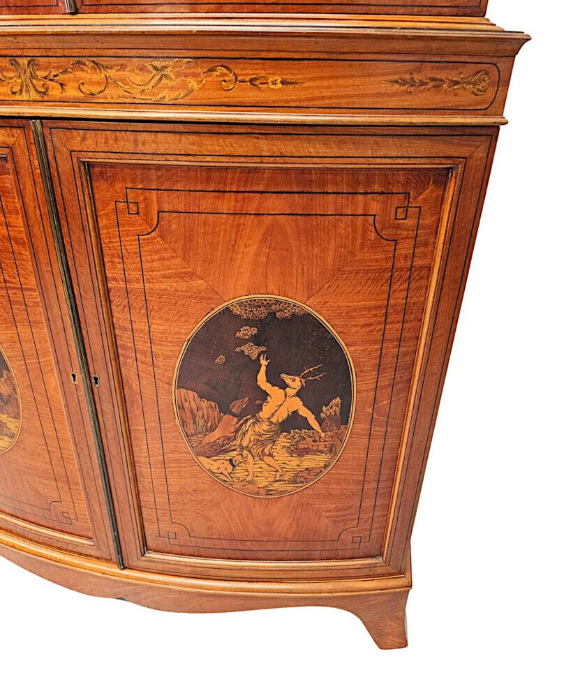 8366.4473 A Very Fine Edwardian Marquetry Inlaid Bowfronted Bookcase In The Manner Of Edward And Roberts photo