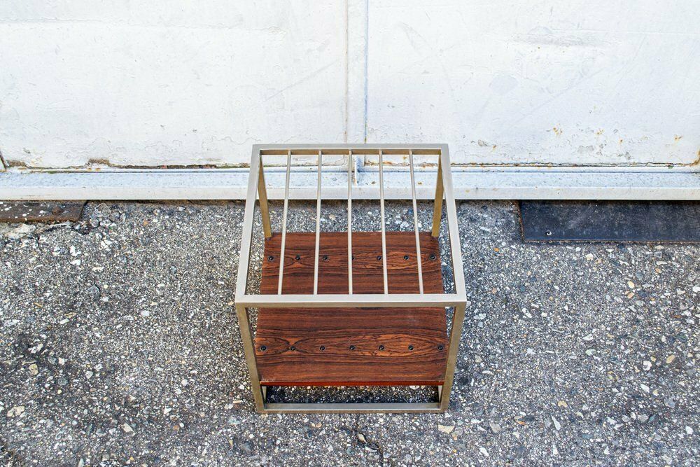 Magazine Rack In Chromed Metal And Wood, Italy, 1960s photo for sale