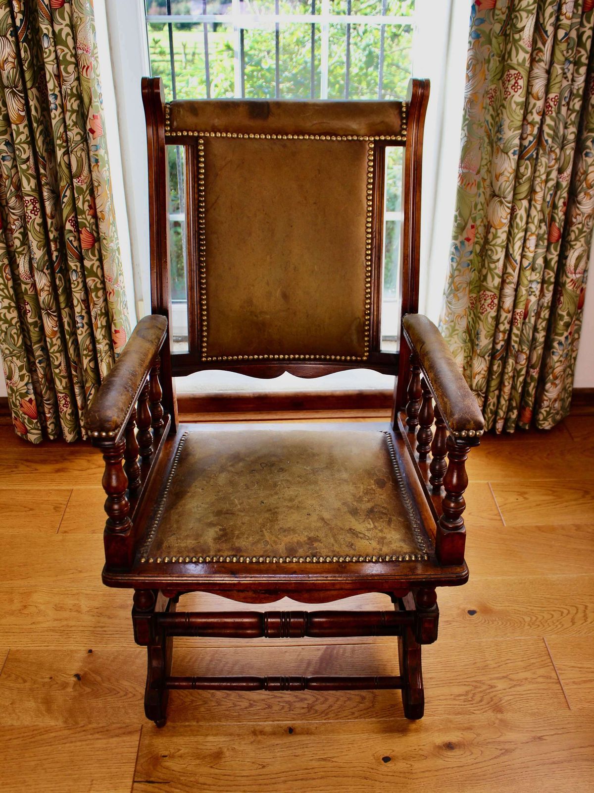Edwardian Mahogany Framed Leather Rocking Chair photo furniture