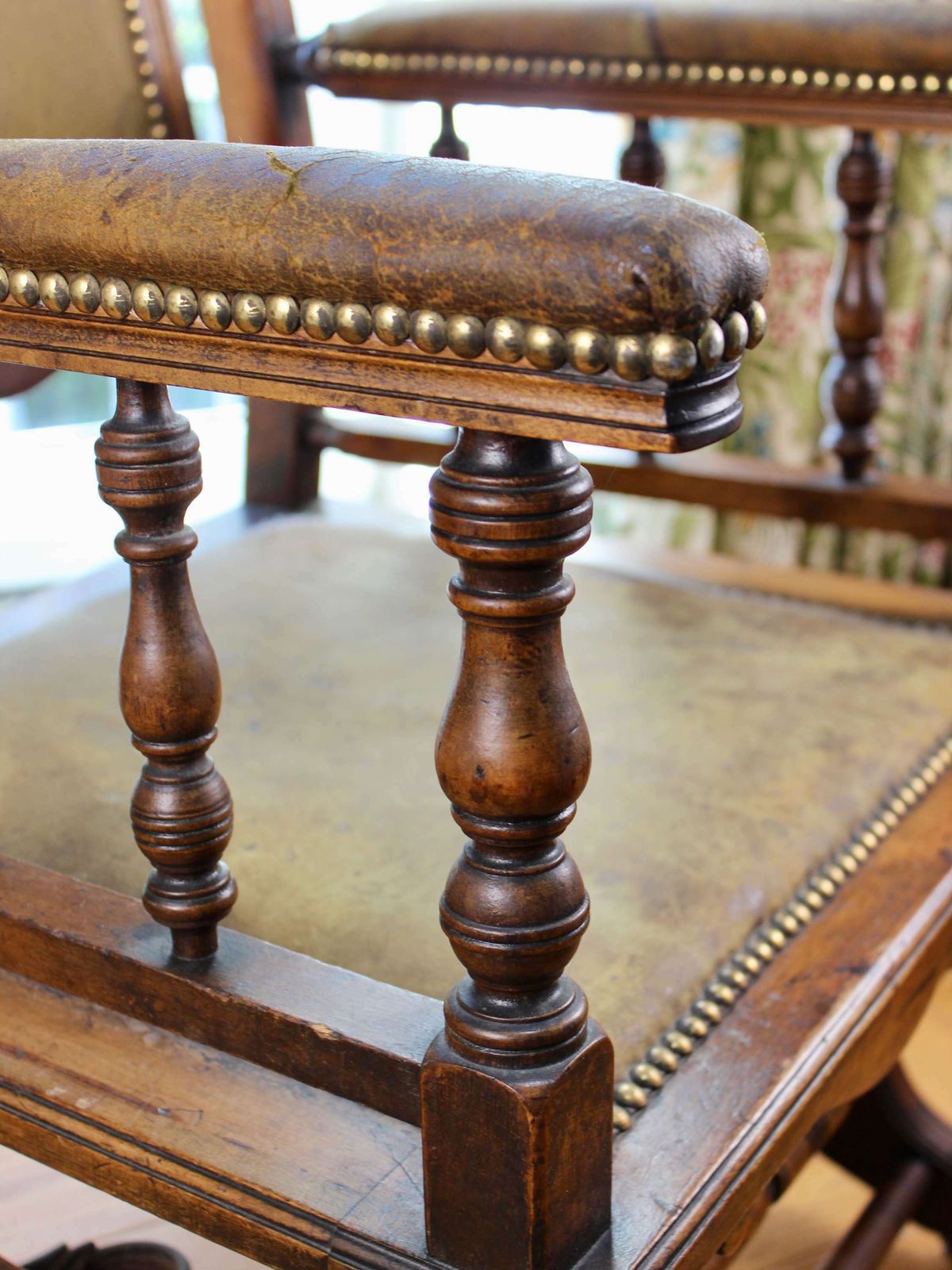 photo furniture Edwardian Mahogany Framed Leather Rocking Chair