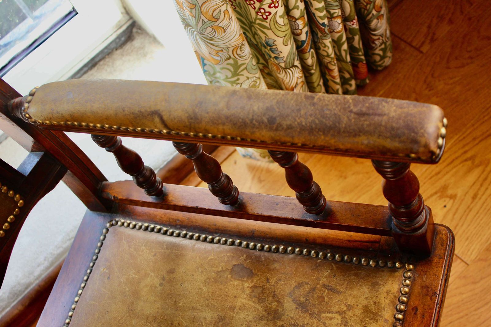 photo for sale Edwardian Mahogany Framed Leather Rocking Chair
