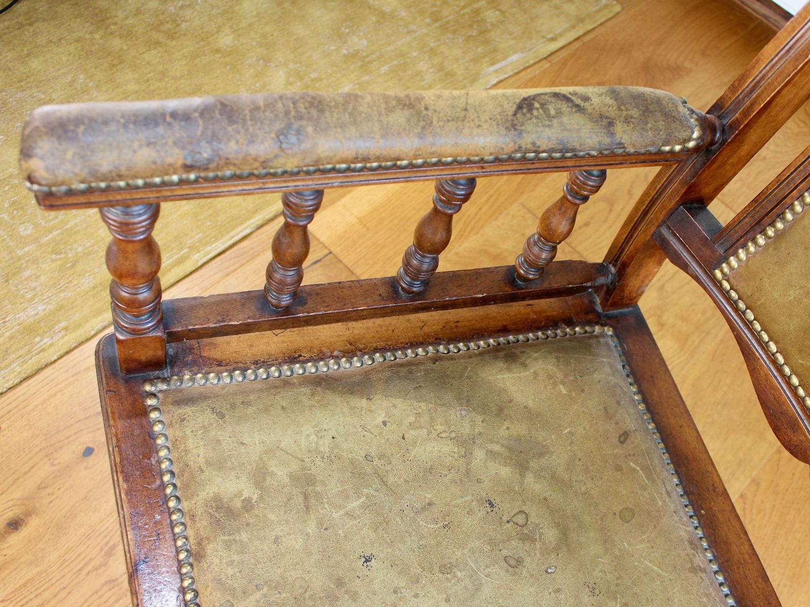 Furniture Edwardian Mahogany Framed Leather Rocking Chair photo