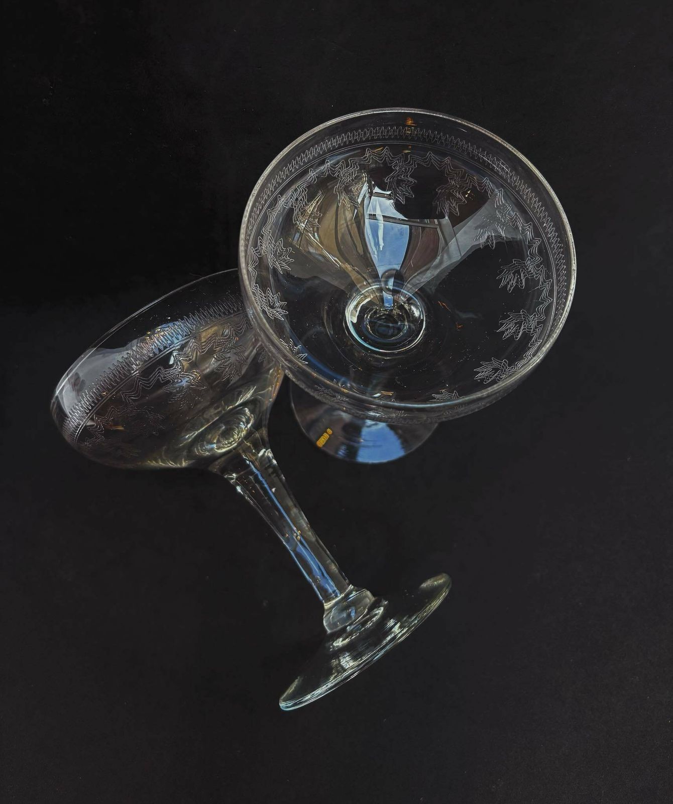 Champagne Coupes 2 Antique Crystal Cut Coupes 1920s French Set 2 Stem Bar Cart Decor Wedding Bartender Cocktail Glasses Gift Toast Wedding