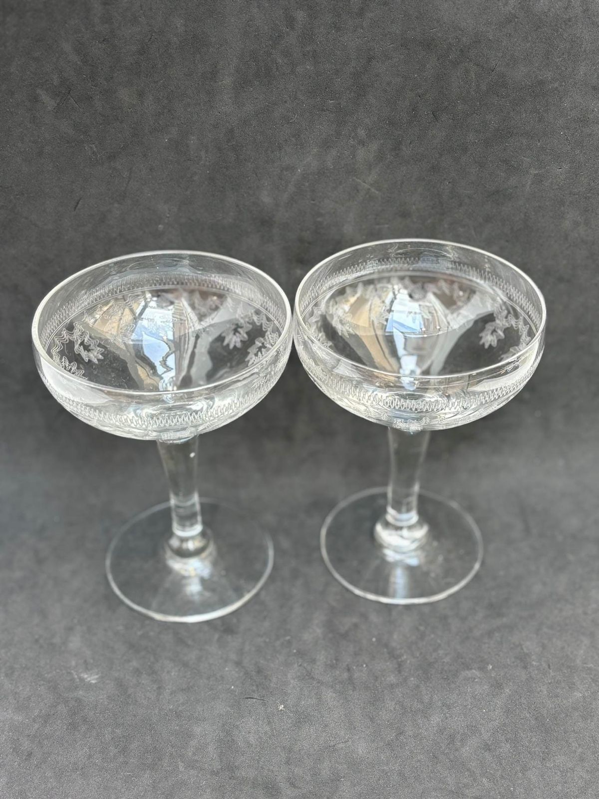 Champagne Coupes 2 Antique Crystal Cut Coupes 1920s French Set 2 Stem Bar Cart Decor Wedding Bartender Cocktail Glasses Gift Toast Wedding photo 173.0