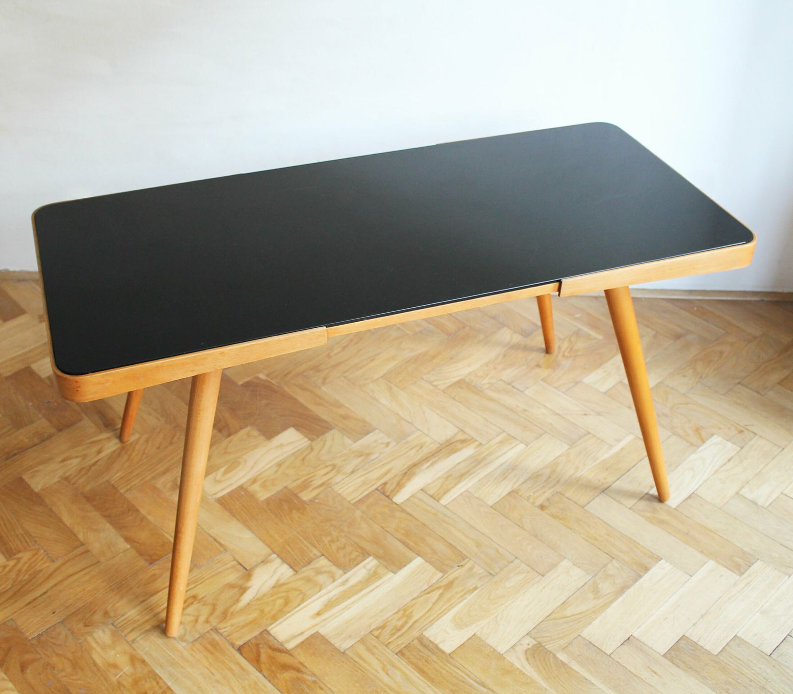1960's Mid Century Coffee Table With A Black Opaxite Glass By Jiri Jiroutek photo for sale