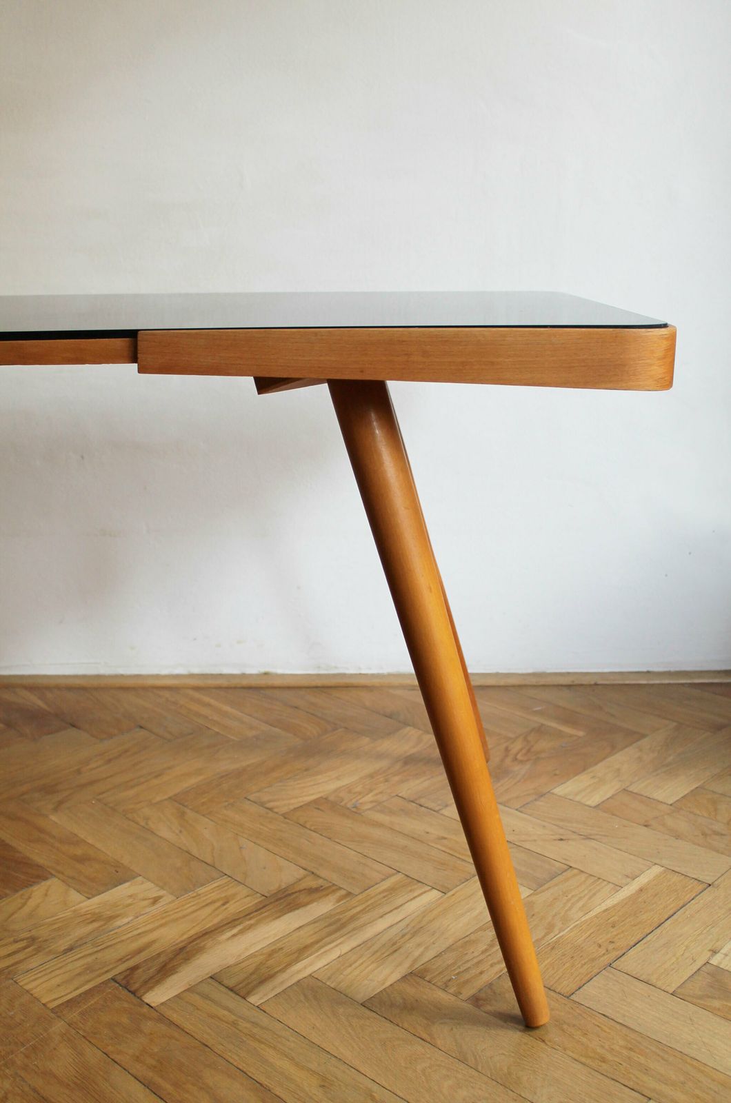 photo furniture 1960's Mid Century Coffee Table With A Black Opaxite Glass By Jiri Jiroutek