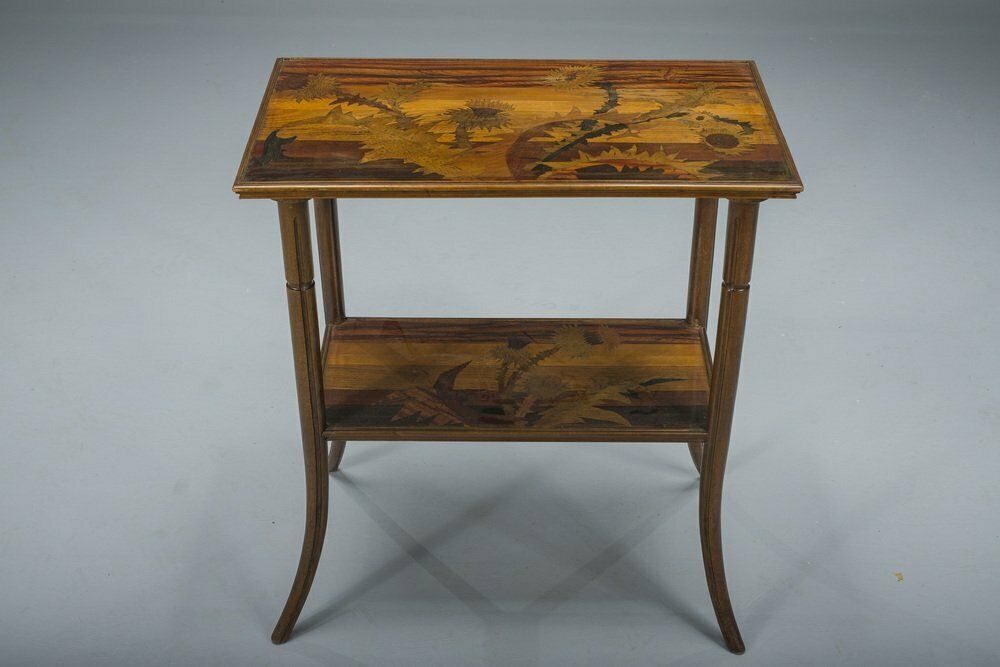 French Art Nouveau Inlaid Table By Emile Galle, 1900s