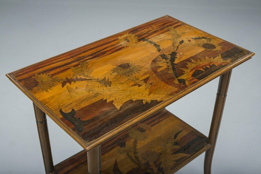 French Art Nouveau Inlaid Table By Emile Galle, 1900s photo vintage