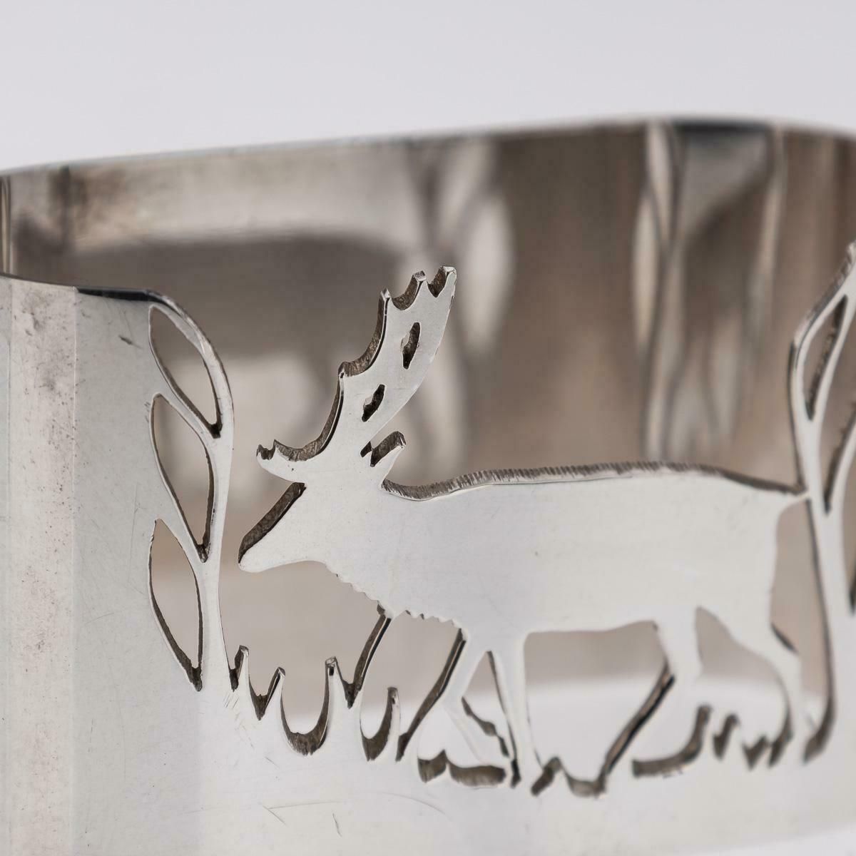 20th Century Solid Silver Hunting & Fishing Napkin Holders, Garrard, C.1985