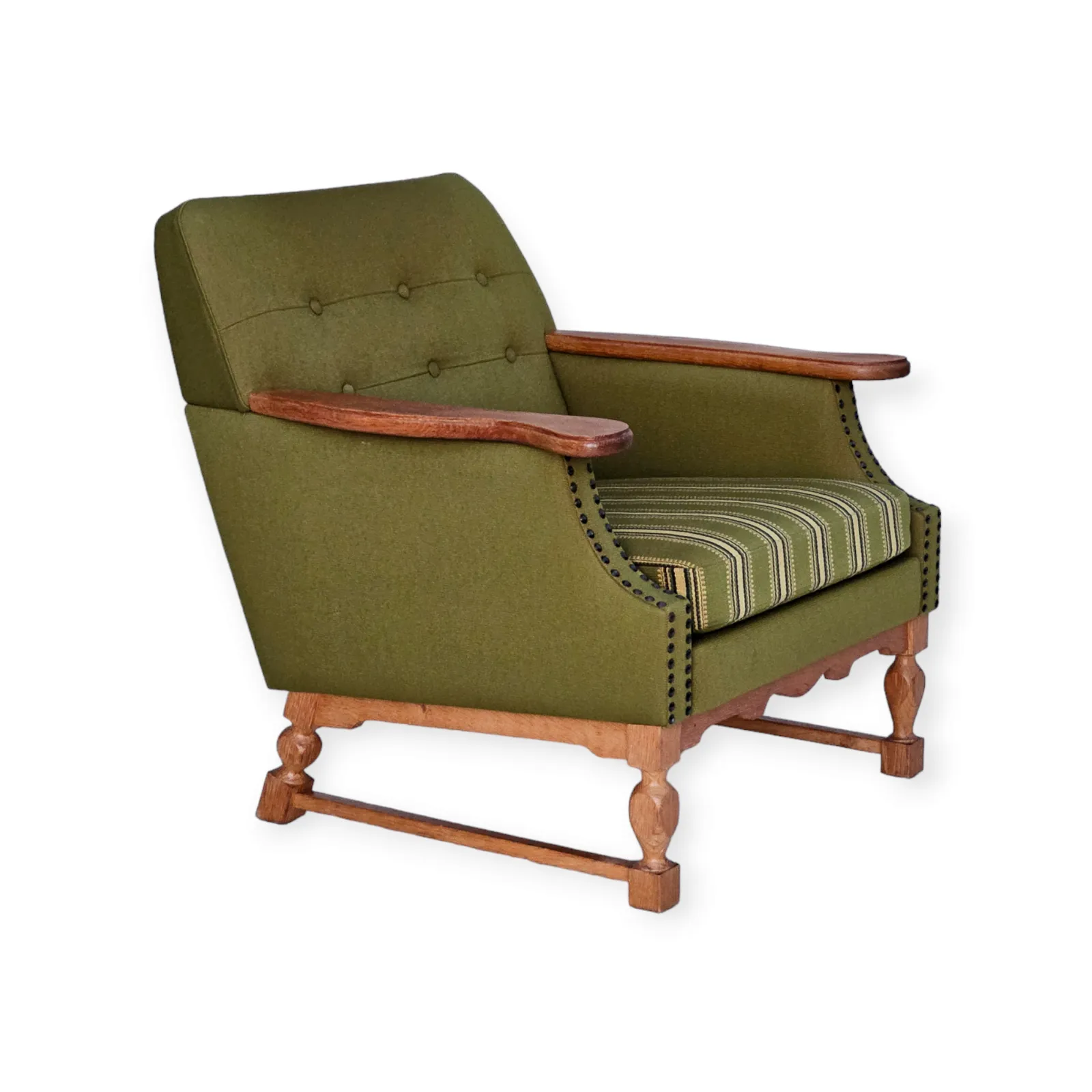 1970s, Danish Lounge Chair, Wool, Oak, Original Very Good Condition.