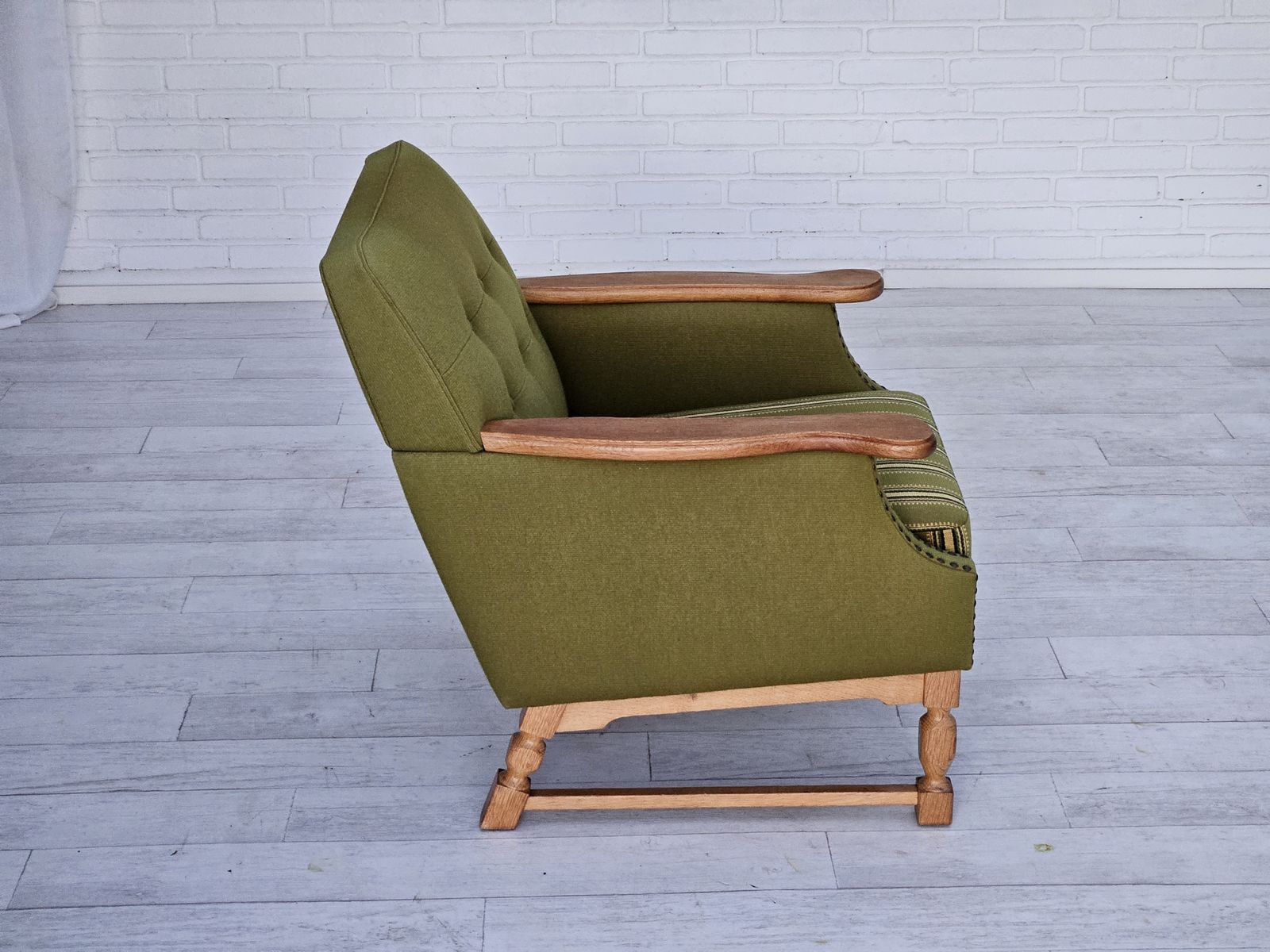 1190.0 1970s, Danish Lounge Chair, Wool, Oak, Original Very Good Condition. photo