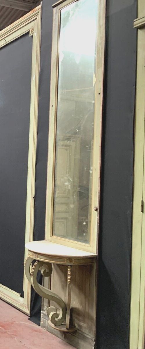 Napoleon III Style Mirror And Woodwork Console In 19th Century Patinated Wood photo Home Decor