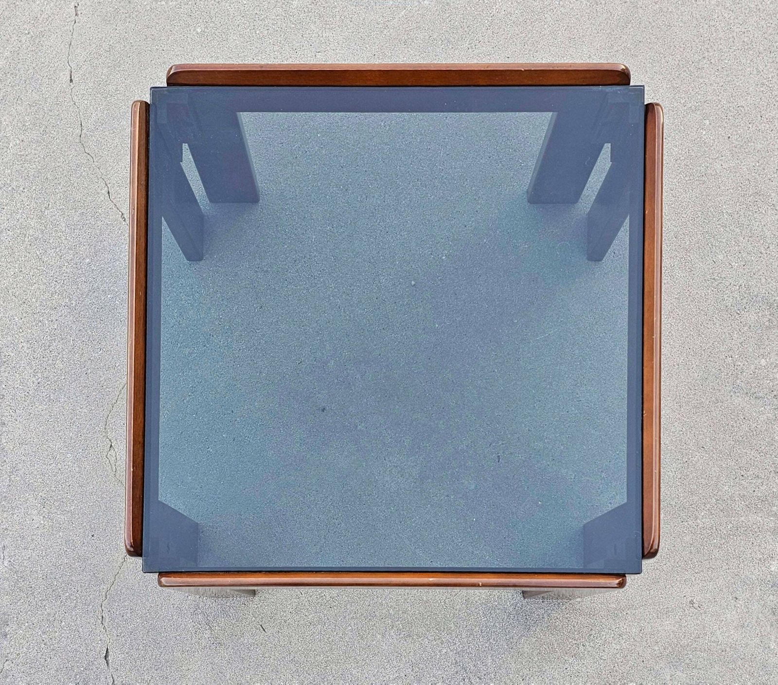 Mid Century Modern Coffee Table Done In Walnut And Smoke Glass Designed By Afra And Tobia Scarpa // Made In Italy In 1960s photo for sale