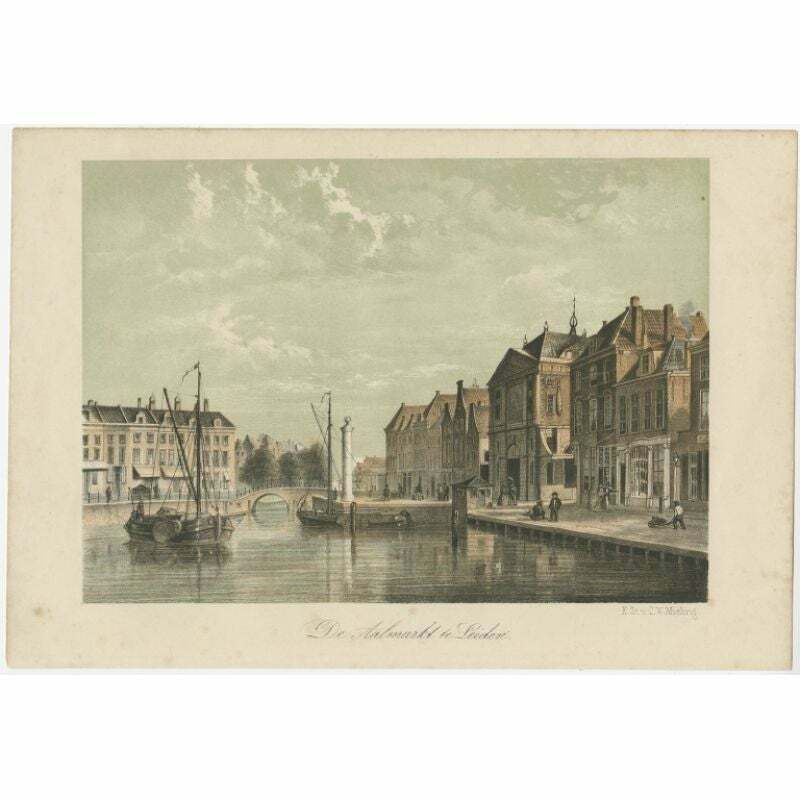 Old Print Of The 'Aalmarkt' Of Leiden, University City In The Netherlands, 1860 photo furniture