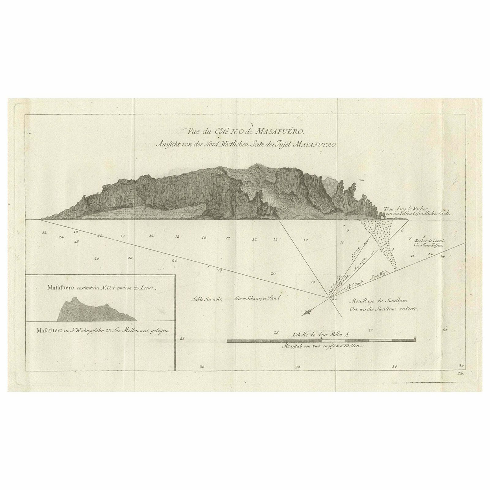 Antique Print Of The North West Coast Of Masafuero Or Alejandro Selkirk Island