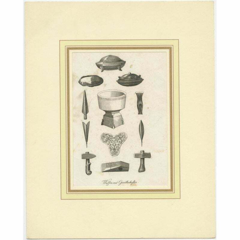 Antique Print Of Swedish Weapons And Utensils, C.1880 photo furniture