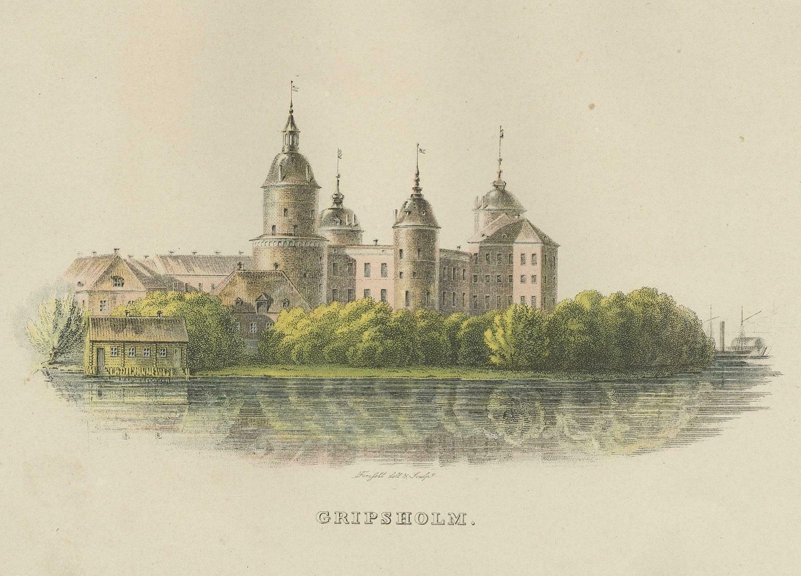Antique Print Of Gripsholm Castle In Stockholm, Sweden, C.1864 photo Art