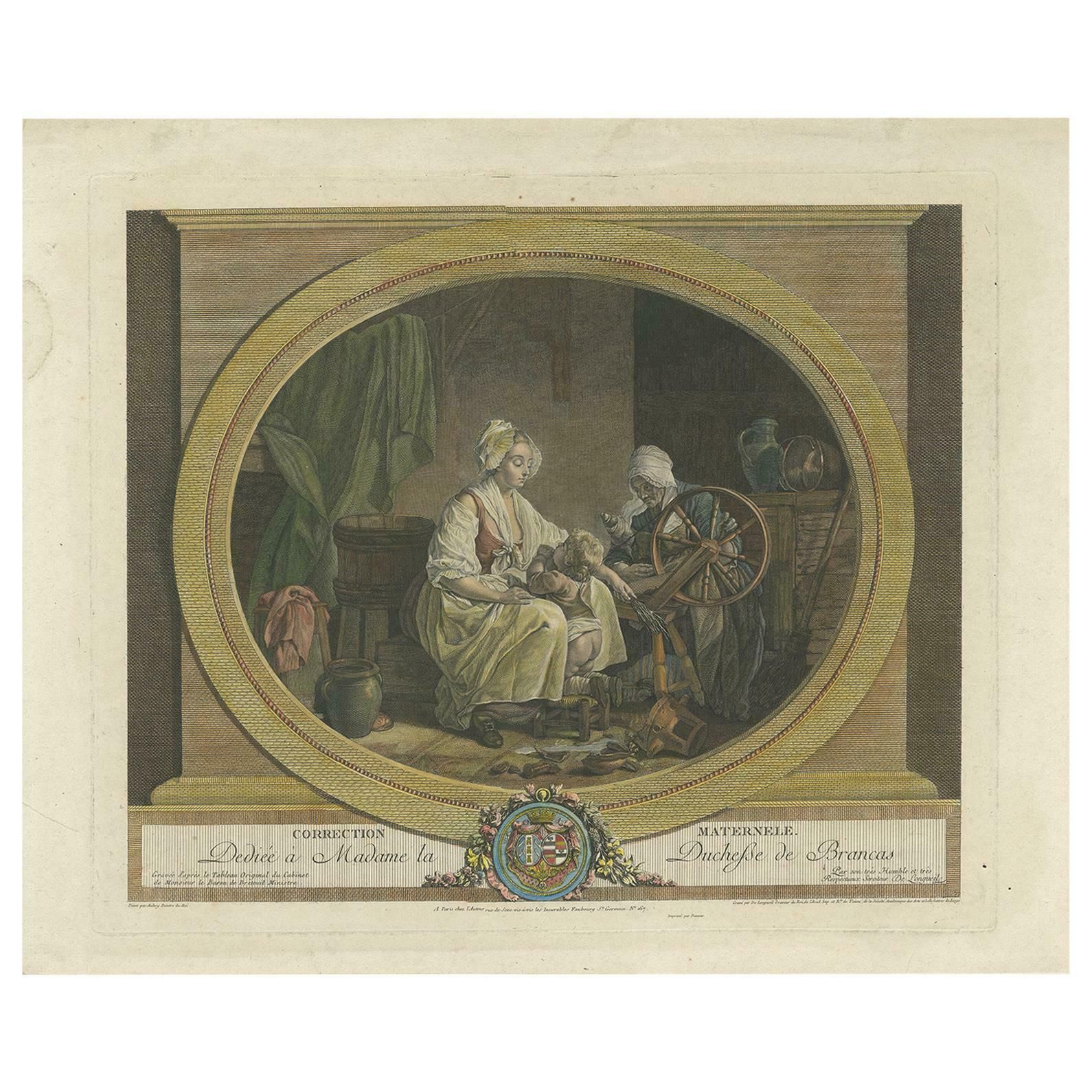 Antique Print Showing The Punishment Of A Child Made After Aubry, Circa 1790