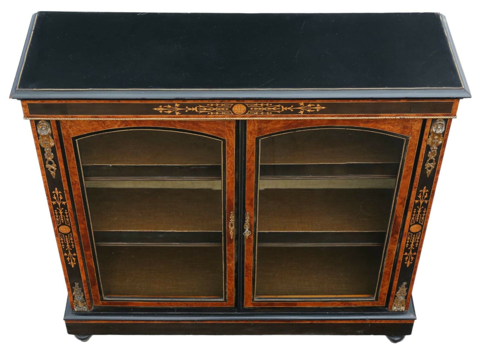 Antique C1880 Large Quality Inlaid Ebonised, Amboyna And Burr Walnut Pier Display Cabinet Asthetic 1880 photo Furniture