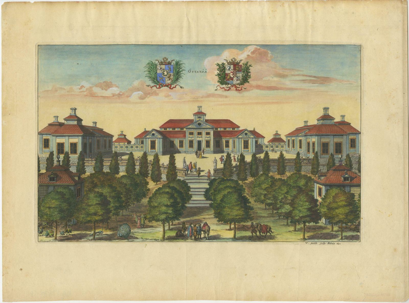 Baroque Splendor: The östanå Manor In Gränna, 1692 Swidde Engraving photo for sale