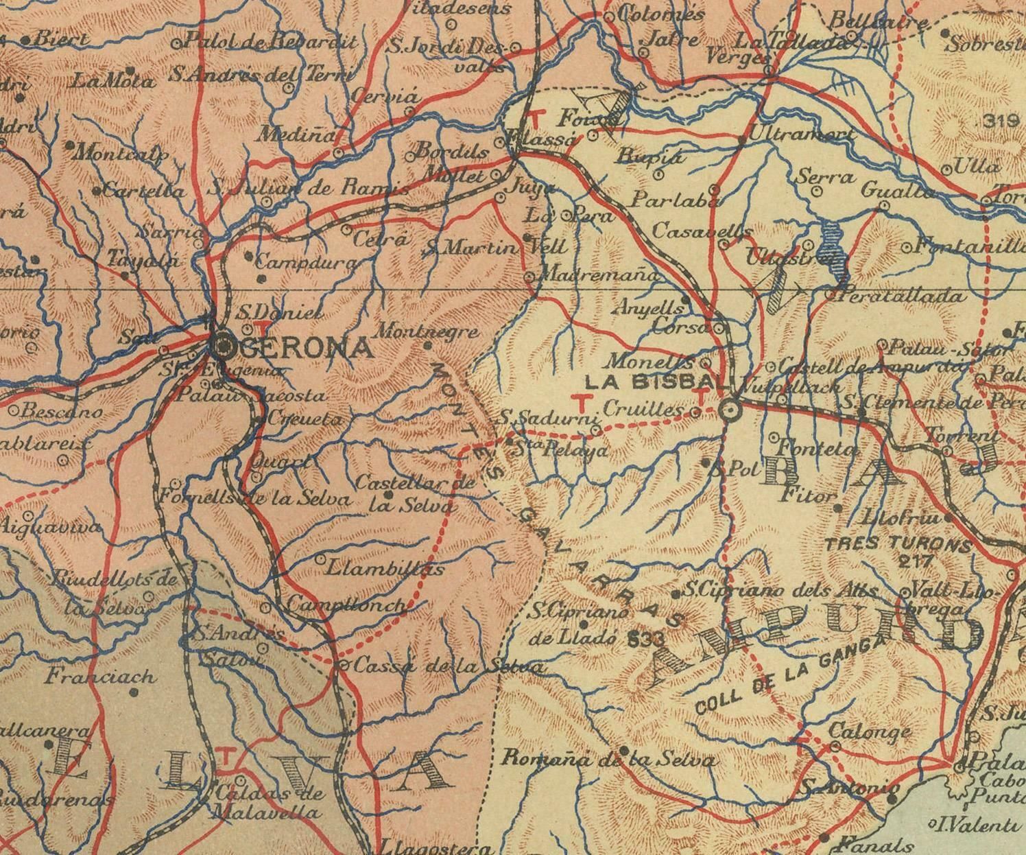 Girona 1902: Geographic And Infrastructural Map Of Catalonia’s Northern Province $430.64 photo Art