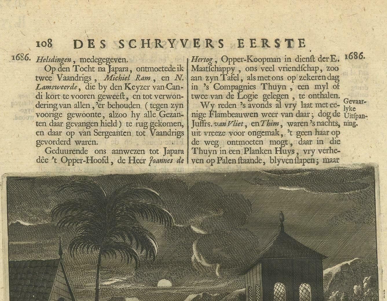 Antique Print Of Dutch Guards And A Tiger By Valentijn, 1726 photo for sale