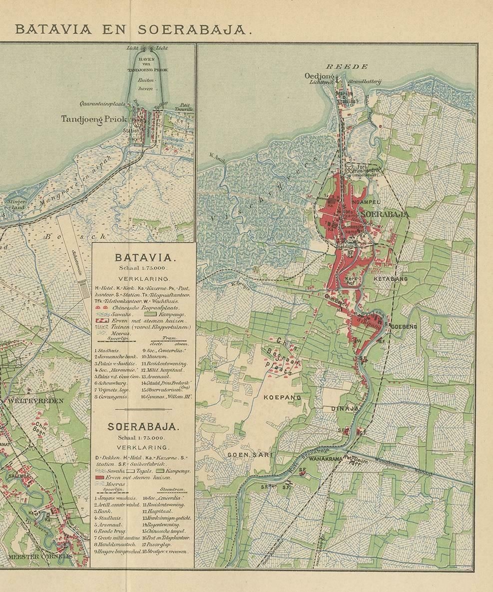 Antique Map Of Batavia And Surabaya By Winkler Prins, 1905 photo Art