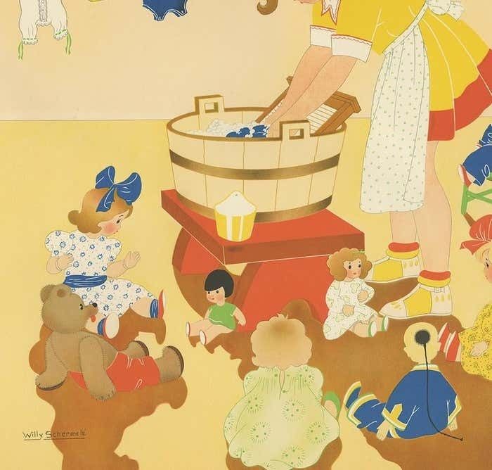 Antique Print 'Washing Day' By W. Schermelé, 1937 photo Art
