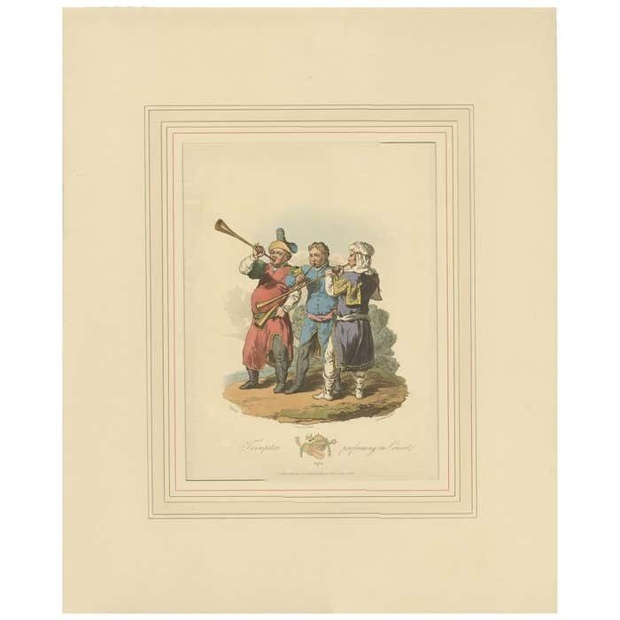 Antique Print Of Trumpeters By Atkinson '1814'