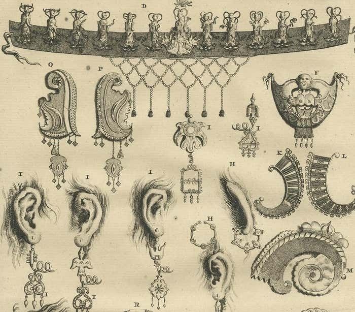 Antique Print Of Ambonese Jewelry By Valentijn, 1726 photo for sale