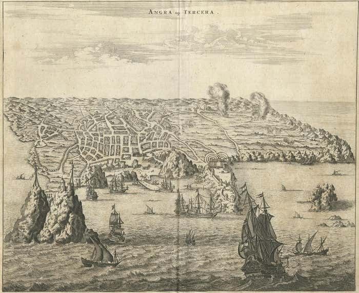 Antique Print Of Angra 'Azores' By A. Montanus, 1671 photo furniture