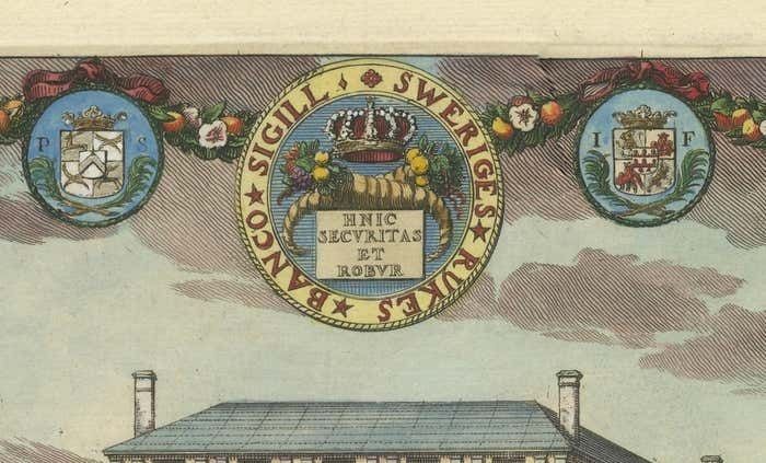 Banking On Prosperity: Södra Bancohuset Of Stockholm In A 1691 Swidde Engraving photo for sale