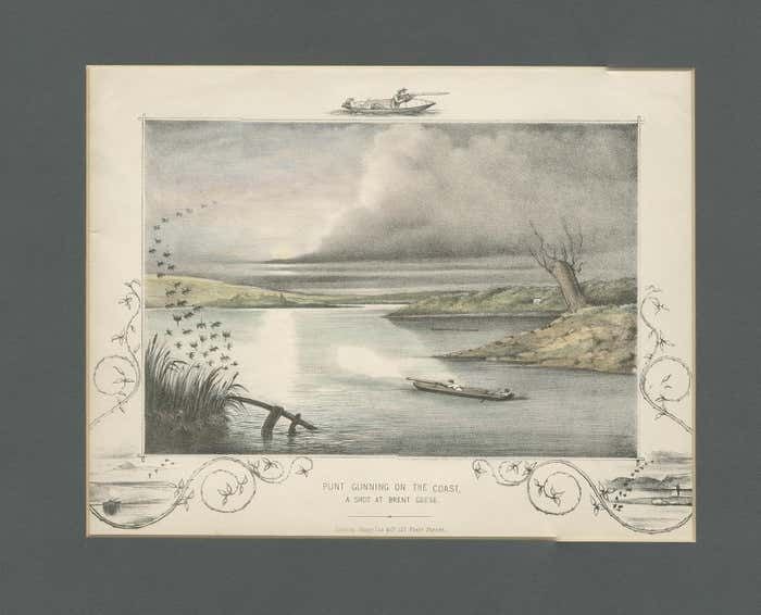 Antique Hunting Print Of A Shot At Brent Geese, Circa 1863 photo furniture