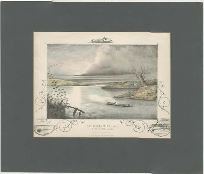 Antique Hunting Print Of A Shot At Brent Geese, Circa 1863 photo Art