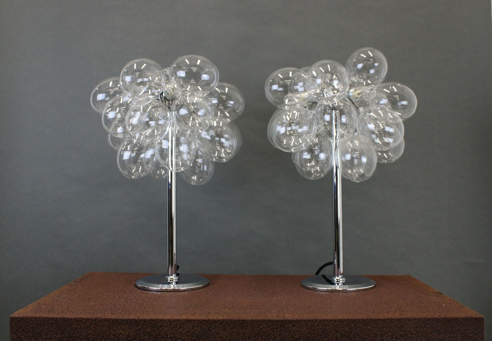 Pair Of Bubble Table Lights/Mcm Chrome Sputnik Style 70's/ With Bubble Glass/Designer Lamps/Vintage Lighting