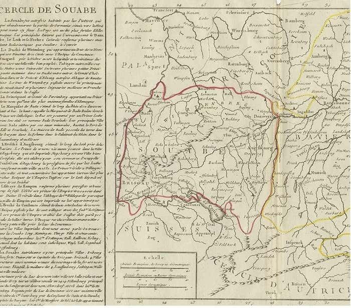 Antique Map Of Swabia By Clouet, '1787' photo for sale