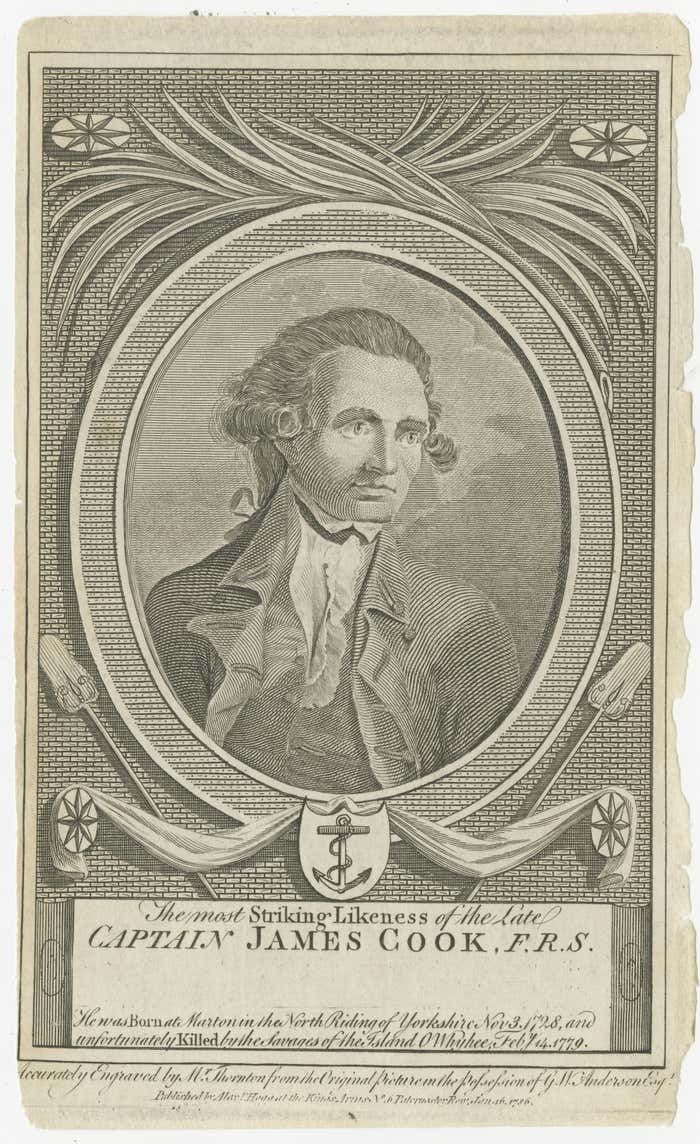 1786 Engraved Portrait Of Captain James Cook By M. Thornton photo furniture