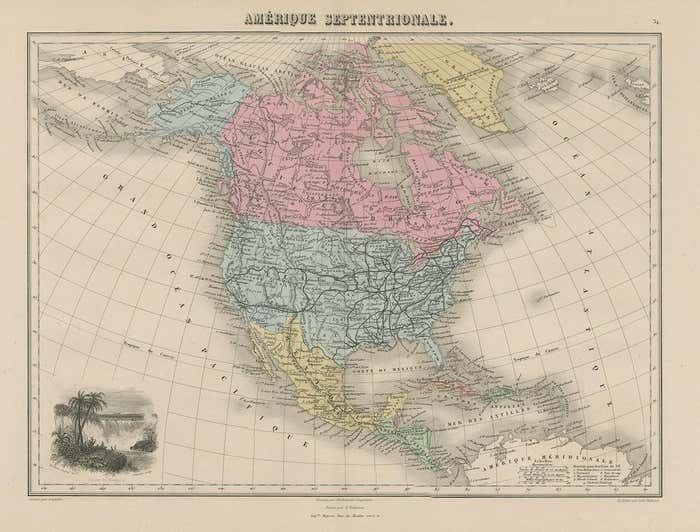 Antique Map Of North And Central America By Migeon '1880' photo furniture