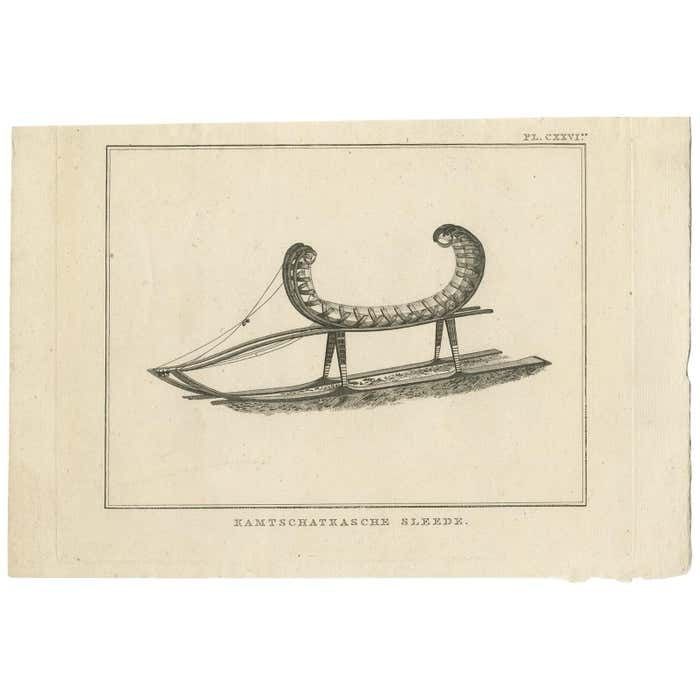 Antique Print Of A Kamchatka Sleigh By Cook, 1803