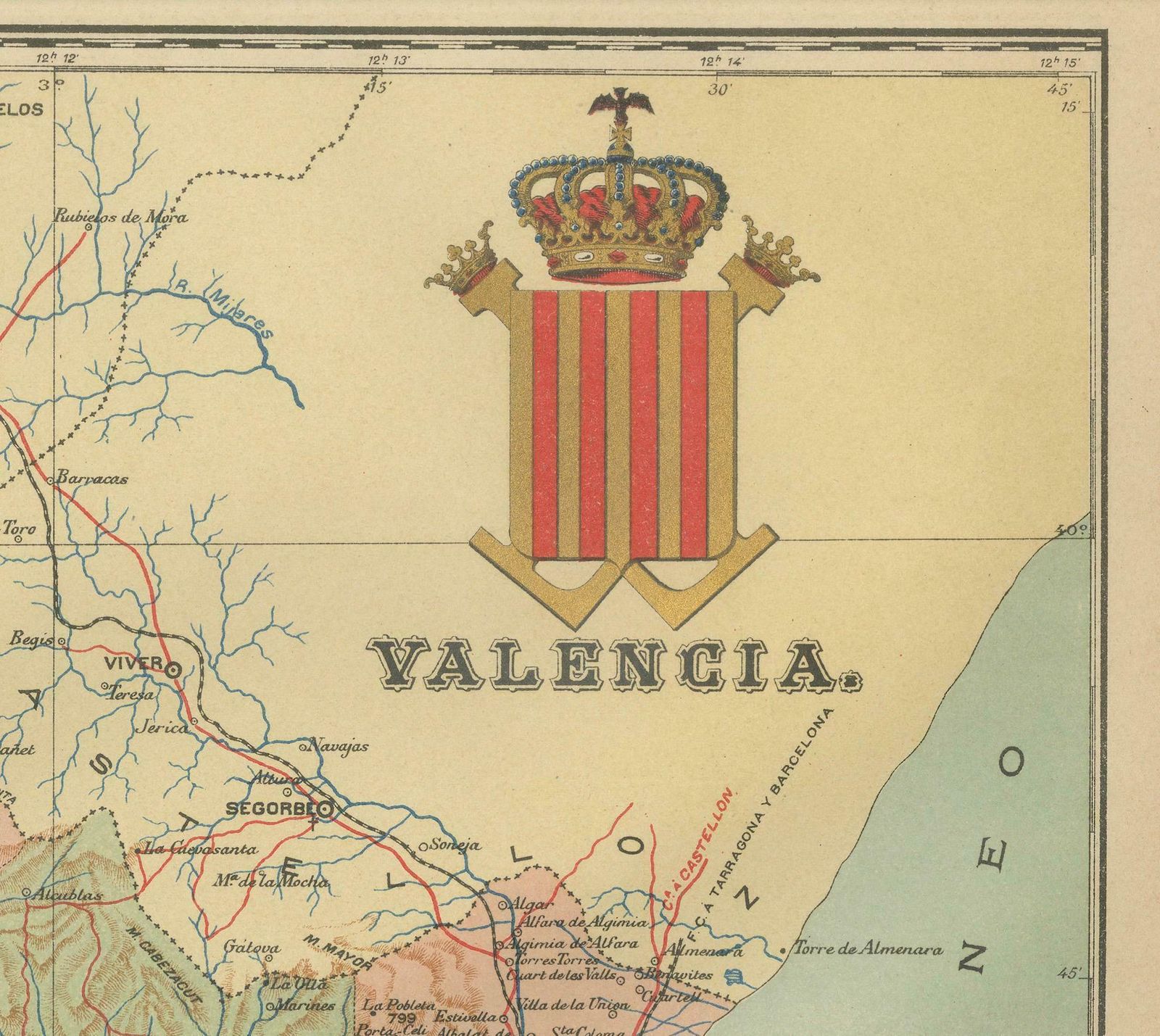Topographical And Infrastructure Map Of The Province Of Valencia, 1901 photo 565.0