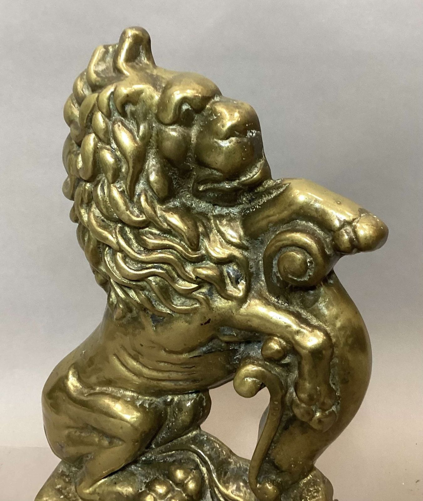 Rare C19th Pair Of Brass Lion Doorstops / Door Porters photo vinterior