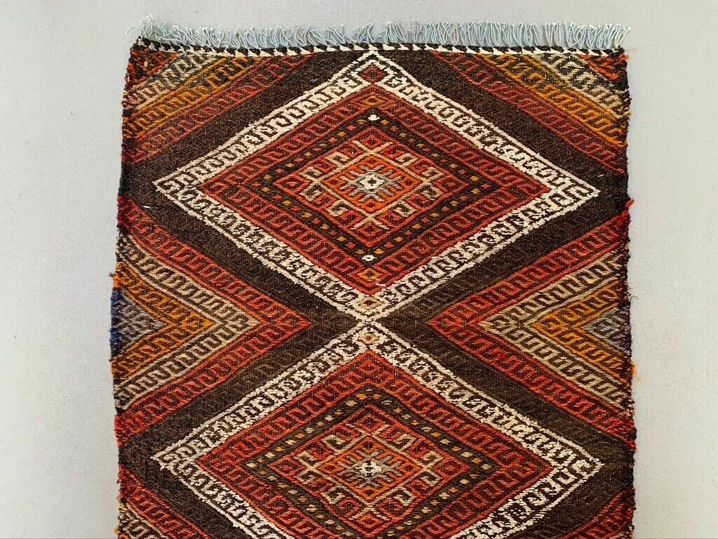 Vintage Turkish Mini Kilim 93x56 Cm Wool Small Kelim Runner, Shabby Chic photo 155.0
