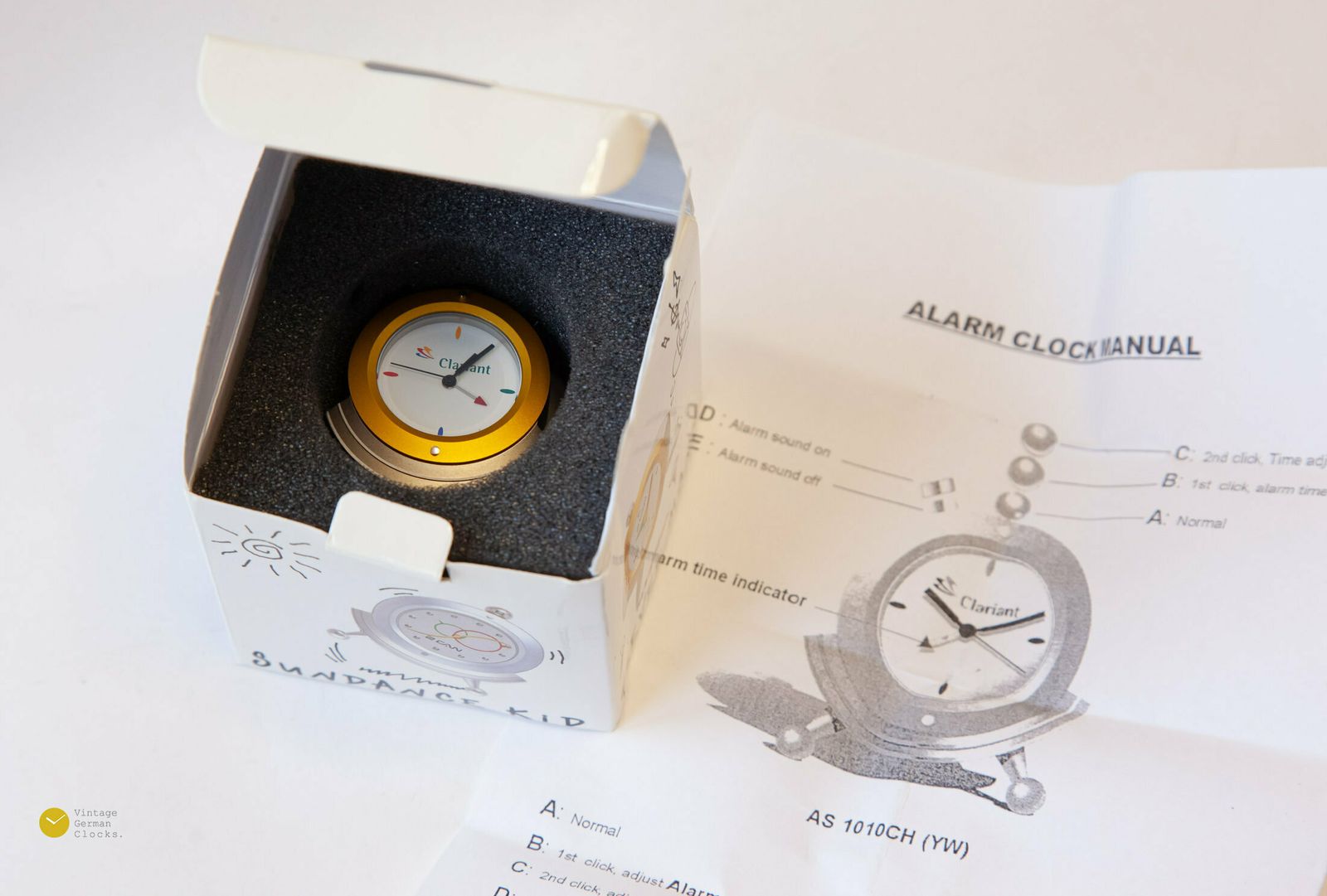 photo vinterior Nos! 2can Clockboy Postmodern Desk Table Alarm Clock Memphis Sottsass Style Pop Yellow New In Box