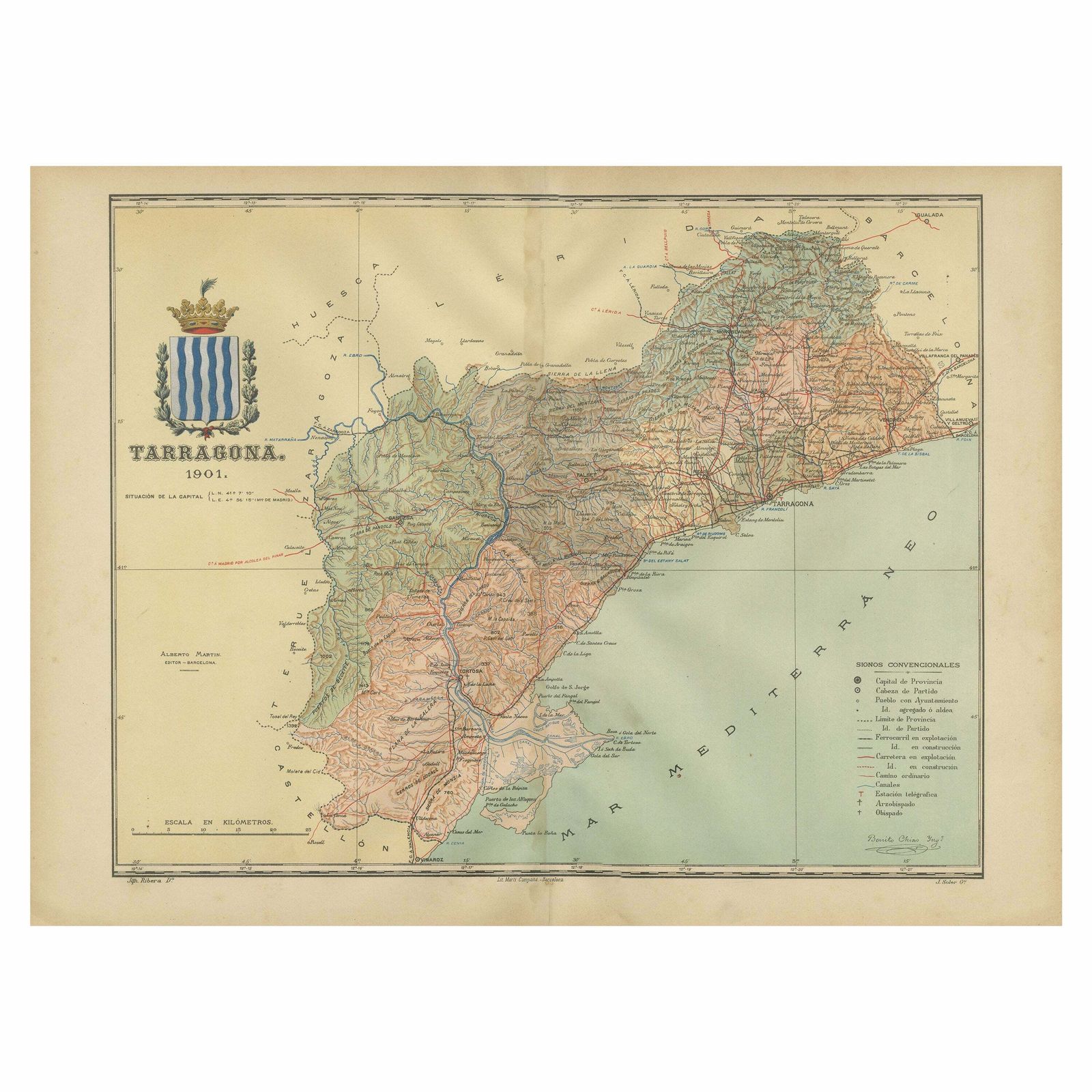 A Catalonian Cartographic Depiction Of Tarragona Province, 1901