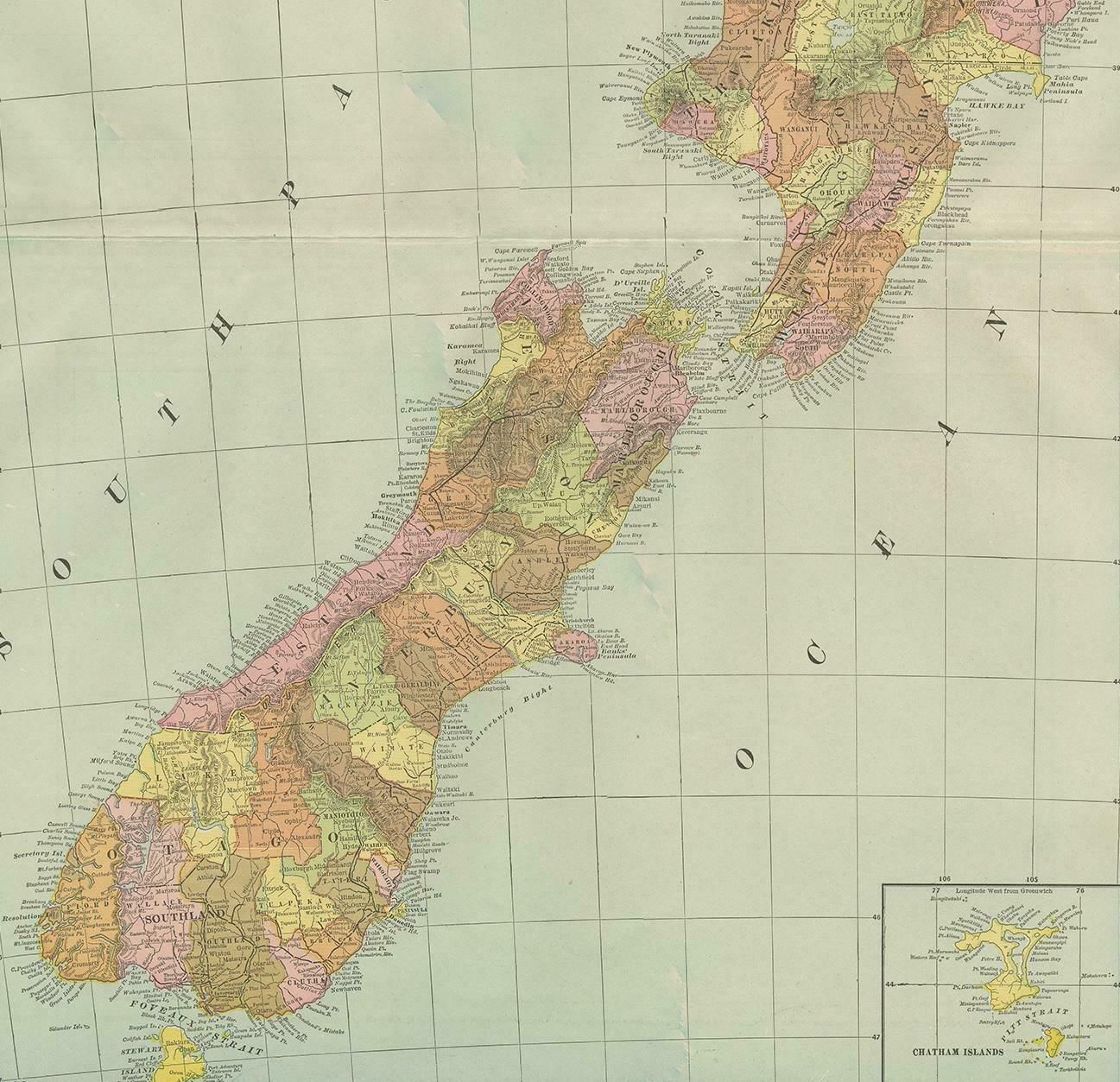 Antique Map Of New Zealand By G.F. Cram, 'Circa 1906' photo Art