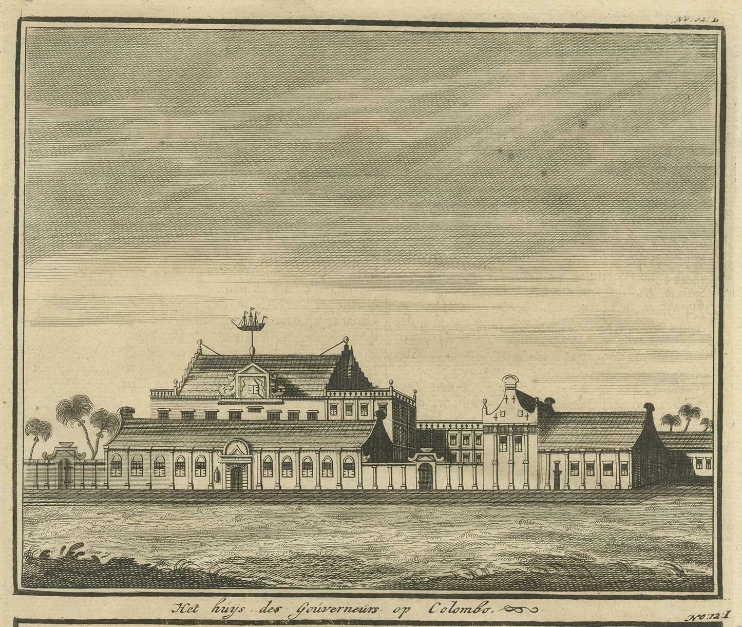 Antique Print Of The Governor's House In Colombo By Valentijn, 1726 photo for sale
