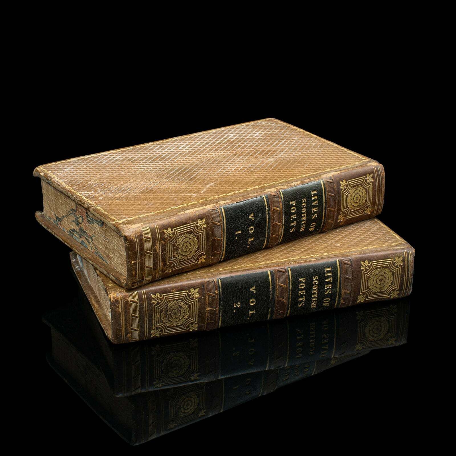 2 Antique Books, The Lives Of Scottish Poets, English, Biographical, Regency photo furniture