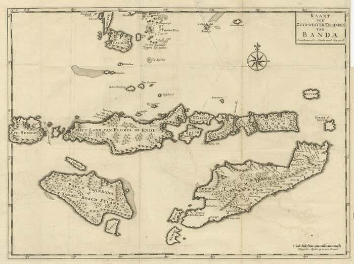 Antique Map Of The Banda Islands In Indonesia By Valentijn, 1726