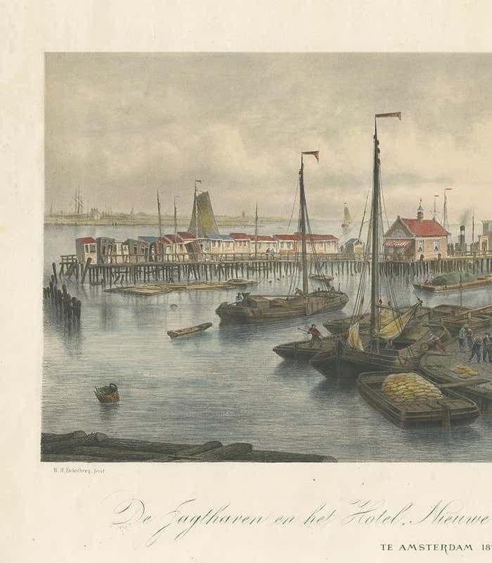 Antique Print Of The Harbour Of The Ij 'Amsterdam' By Stemler '1871' photo for sale